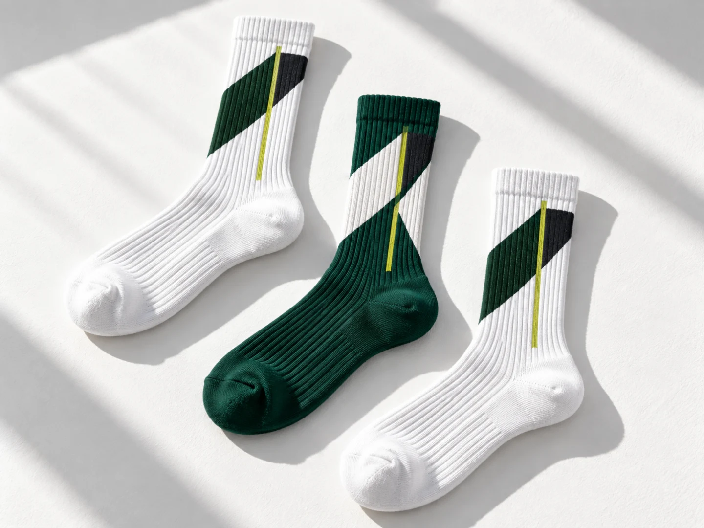 Original sock collection concept with geometric jacquard, rib textures and coordinated colorways