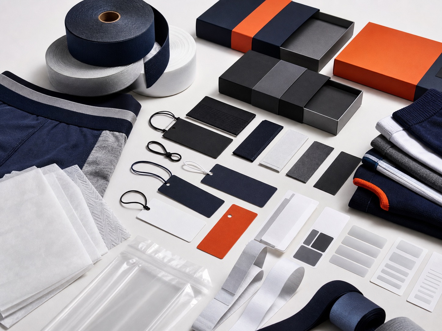 Retail packaging, barcode labels, hang tags and trim samples for apparel programs